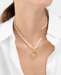 Adornia 29-32" Adjustable 14K Gold Plated Imitation Pearl Beaded Ring Pendant Necklace