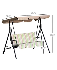 Outsunny Porch Swing Hammock Bench Chair, Steel 3-Seat, Canopy, Multi Color