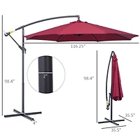 10' Cantilever Hanging Tilt Offset Patio Umbrella,