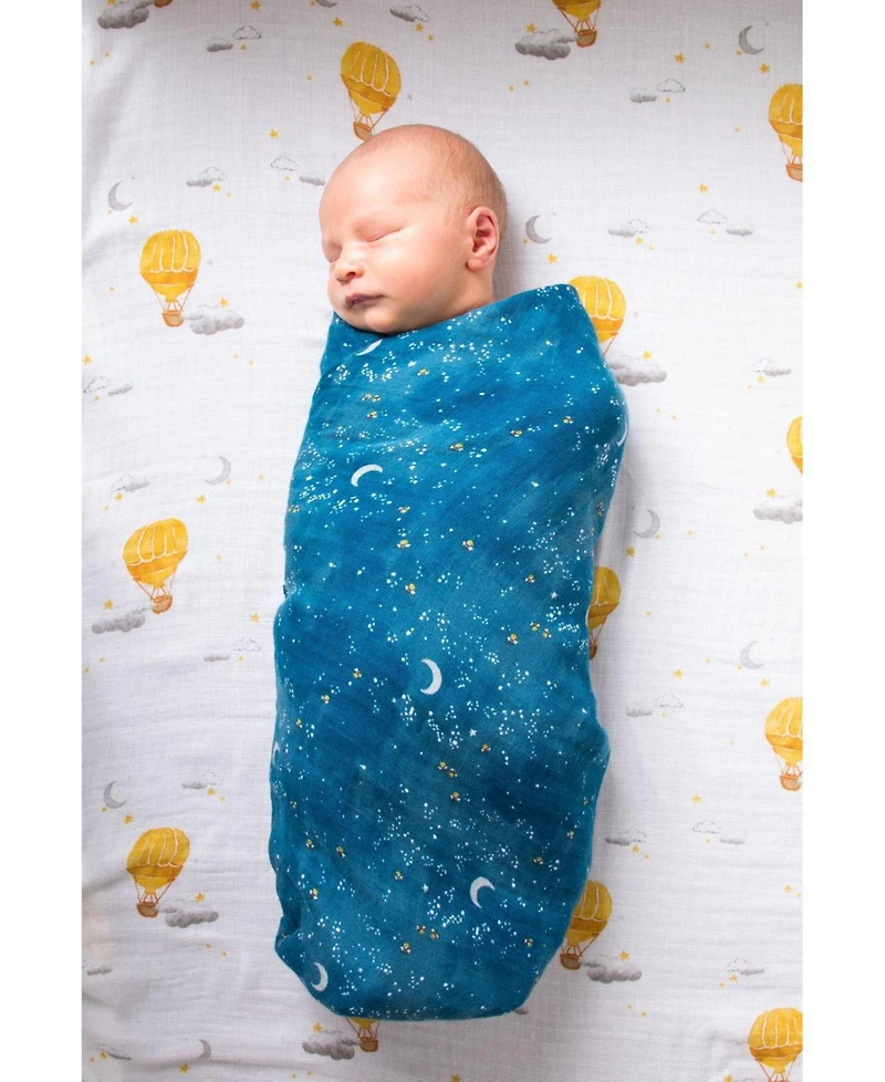 Gots Certified Organic Cotton Muslin Swaddle, Starry Night