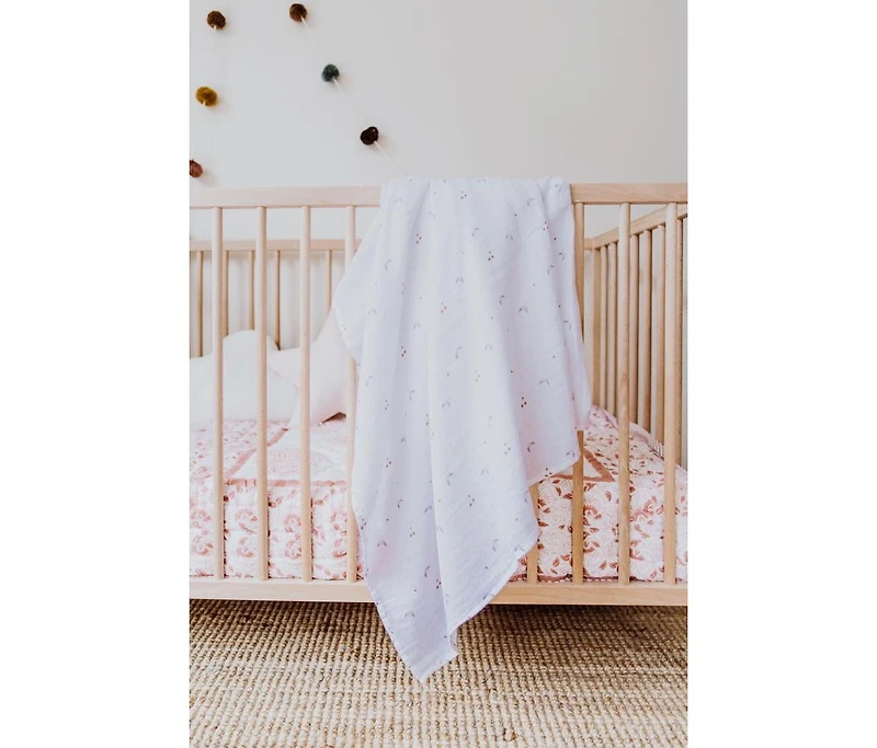 Malabar Baby Baby Gots Certified Organic Cotton Muslin Swaddle, Pink Star