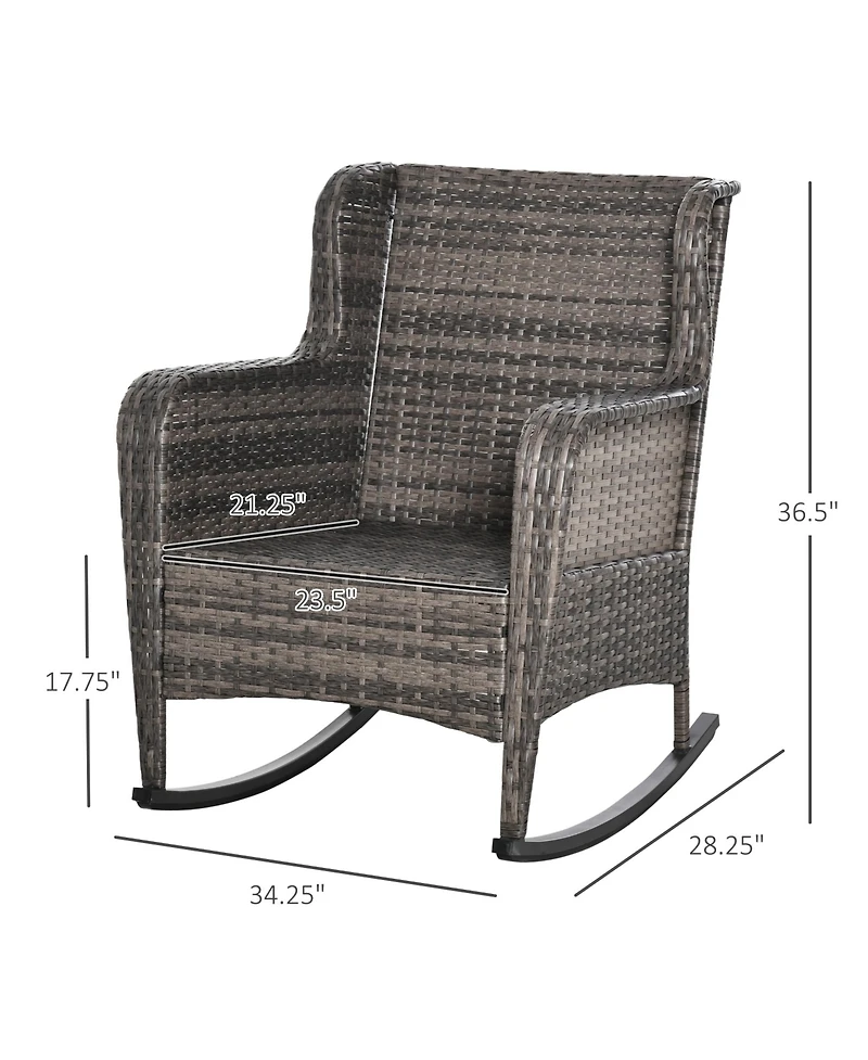 Outsunny Outdoor Wicker Rocking Chair w/Wide Seat, Thickened Cushion, Rattan Rocker with Steel Frame, High Weight Capacity for Patio, Garden, Backyard
