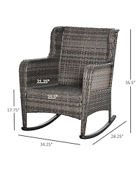 Outsunny Outdoor Wicker Rocking Chair w/Wide Seat, Thickened Cushion, Rattan Rocker with Steel Frame, High Weight Capacity for Patio, Garden, Backyard