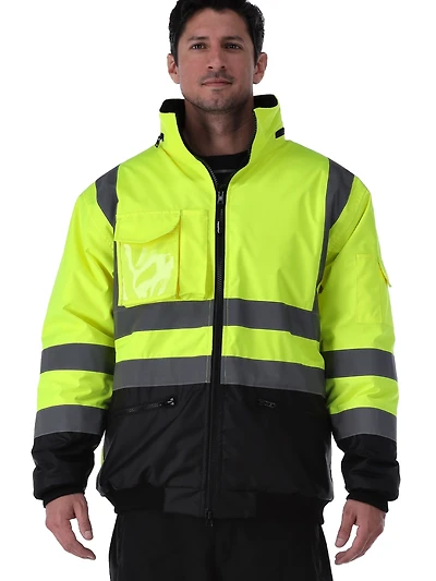 RefrigiWear Big & Tall HiVis Waterproof Bomber Jacket - Extreme Cold Protection, High-Visibility, Fleece-Lined, Rollout Hood