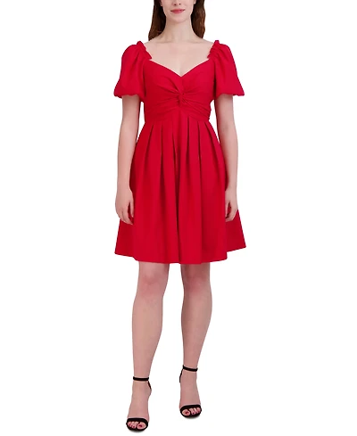 julia jordan Women's Knot-Front Short-Sleeve Pleated Dress