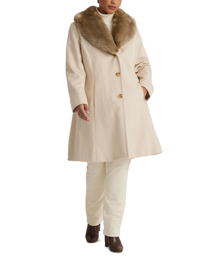 Lauren Ralph Lauren Plus Size Faux-Fur-Collar Coat