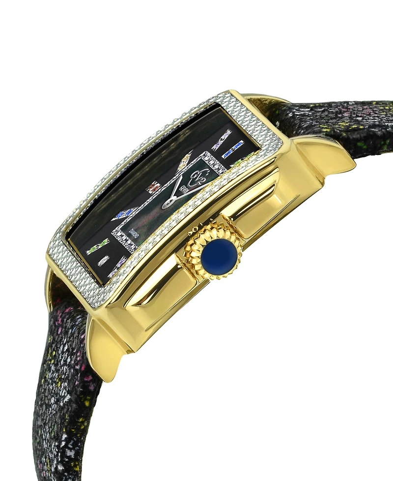 GV2 by Gevril Women's Padova Swiss Quartz Gemstone Floral Swiss Quartz Black Leather Watch 30mm