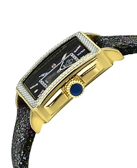 GV2 by Gevril Women's Padova Swiss Quartz Gemstone Floral Swiss Quartz Black Leather Watch 30mm