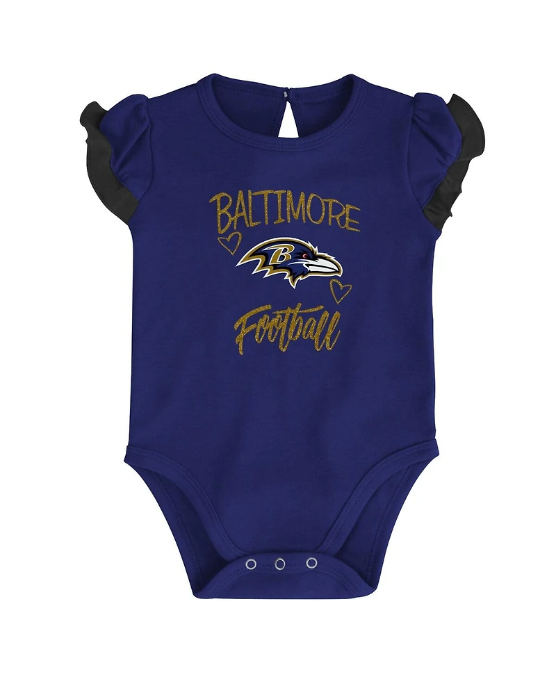 Newborn and Infant Boys and Girls Purple, Black Baltimore Ravens Too Much Love Two-Piece Bodysuit Set