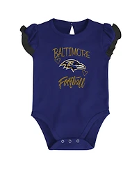Newborn and Infant Boys and Girls Purple, Black Baltimore Ravens Too Much Love Two-Piece Bodysuit Set