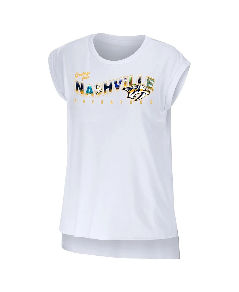 Women's Wear by Erin Andrews White Nashville Predators Greetings From Muscle T-shirt