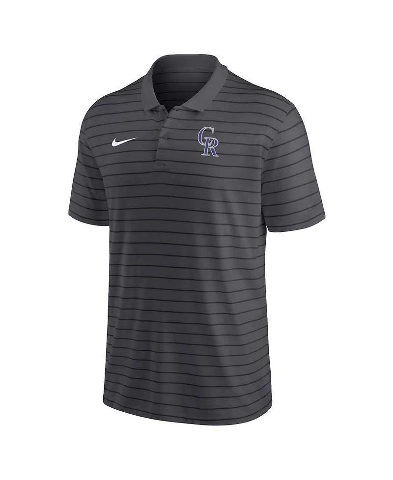 Men's Nike Charcoal Colorado Rockies Authentic Collection Victory Striped Performance Polo Shirt
