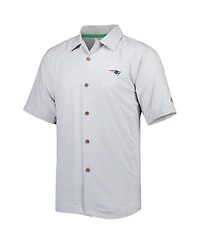 Men's Tommy Bahama Gray New England Patriots Coconut Point Frondly Fan Camp IslandZone Button-Up Shirt
