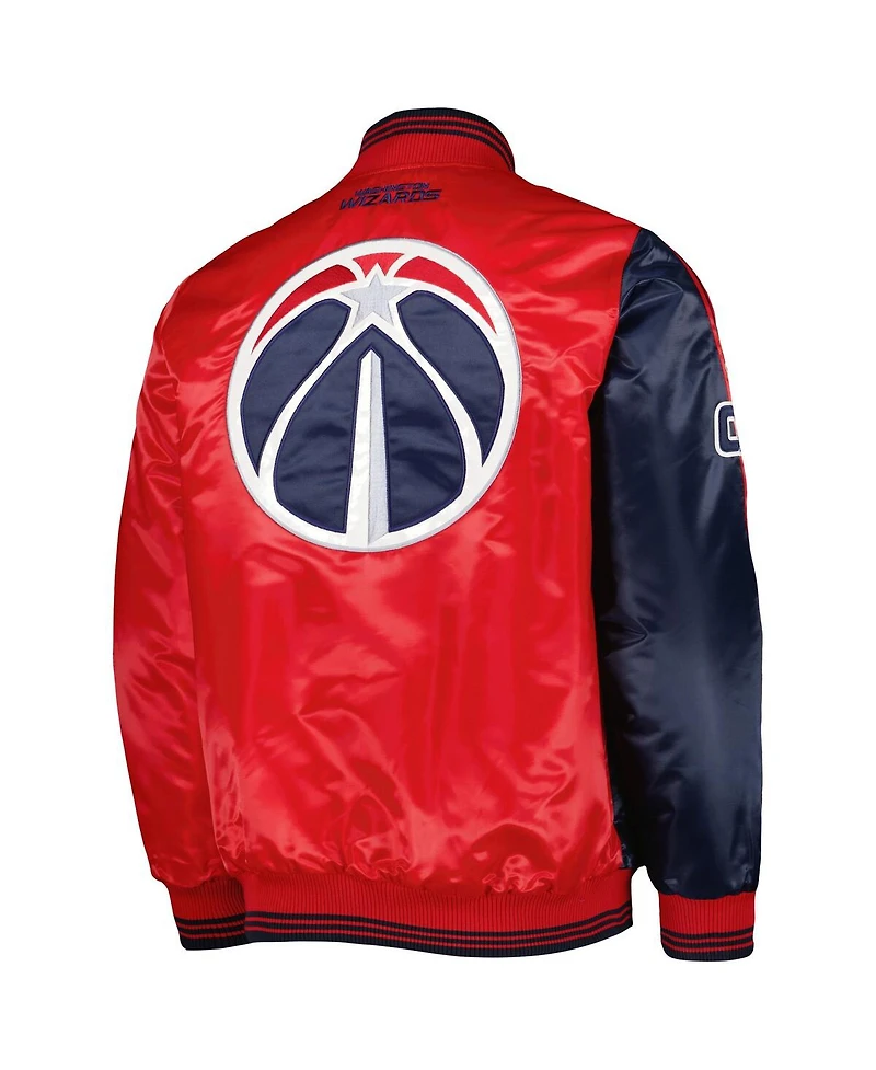 Men's Starter Navy, Red Washington Wizards Fast Break Satin Full-Snap Jacket