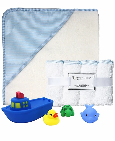 Baby Mode Signature Baby Boys Bath Towel, Washcloth, and Toys, 9 Piece Set