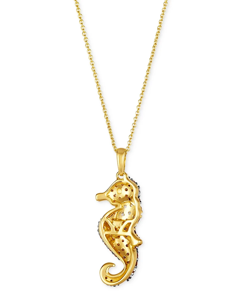Le Vian Ombre Multi-Gemstone (1/4 ct. t.w.) & Chocolate Ombre Diamond (1/2 ct. t.w.) Seahorse Pendant Necklace in 14k Gold, 18" + 2" extender