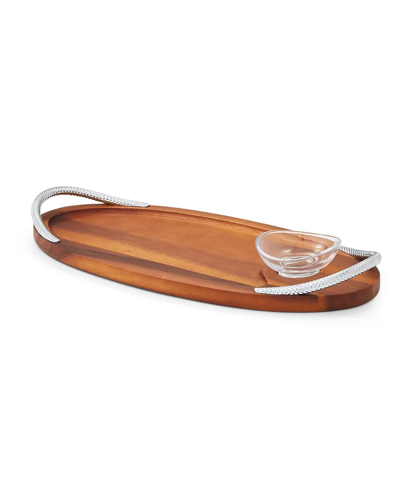 Nambe Braid 18" Wood Appetizer Serving Board with Dipping Dish
