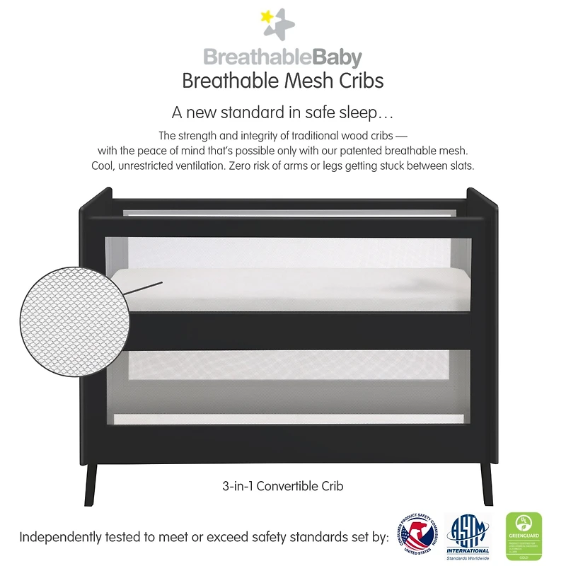 Halo Dream Inc. Breathable Mesh 3-in-1 Convertible Crib - Greenguard Gold Certified
