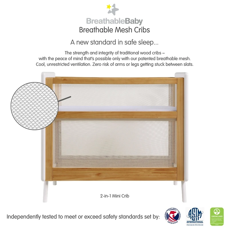 BreathableBaby Breathable Mesh 2-in-1 Mini Crib - Greenguard Gold Certified