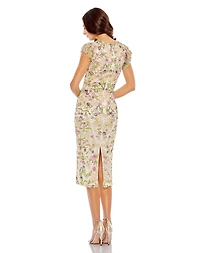 Mac Duggal Women's Floral Embellished Flutter Cap Sleeve Dress