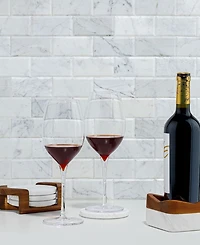 Nambe Chevron Coaster Set with Holder in Acacia Wood and Marble