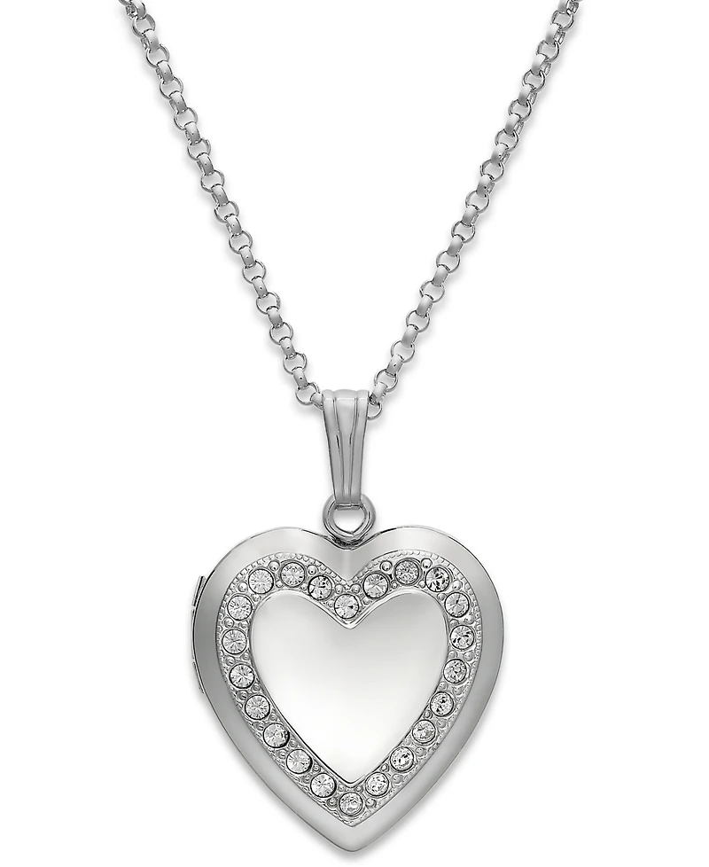 Crystal Heart Locket Necklace in Sterling Silver