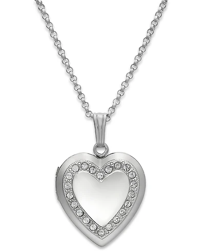 Crystal Heart Locket Necklace in Sterling Silver