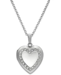 Crystal Heart Locket Necklace in Sterling Silver