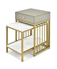 Set of 2 Nesting Coffee Table Drawer Shelf Modern Sofa Side Table Steel Frame
