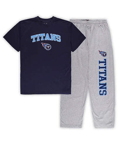 Men's Concepts Sport Navy, Heather Gray Tennessee Titans Big and Tall T-shirt Pajama Pants Sleep Set