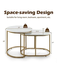 Nesting Coffee Table Modern Set of 2 Marble Coffee Side Table Set Living Room