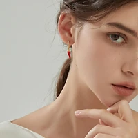 18K Gold Plated Freshwater Pearls with Red Hot Enamel Chili Pendant - Hot Chilli Earrings For Women