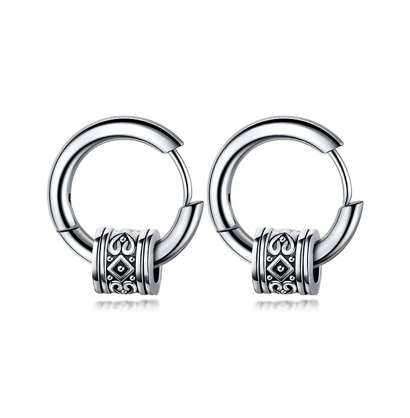 Stainless Steel Oxidized Spinning Designed Huggie Hoop Earrings