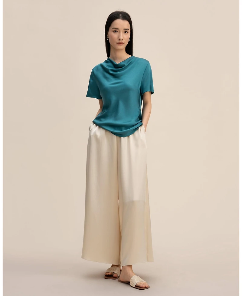 Lilysilk Women's Cowl Neck Short Sleeves Silk T-Shirt