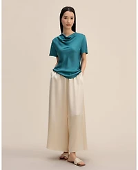 Lilysilk Women's Cowl Neck Short Sleeves Silk T-Shirt