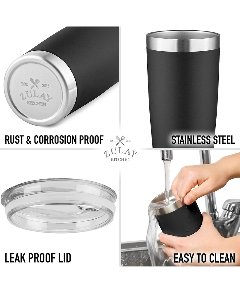 Zulay Kitchen 20oz Stainless Steel Tumbler With Lid and Straw - Sweat-Free Travel Coffee Mug Cups