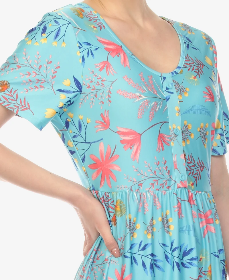 White Mark Women's Floral Short Sleeve Knee Length Dress