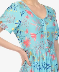 White Mark Women's Floral Short Sleeve Knee Length Dress