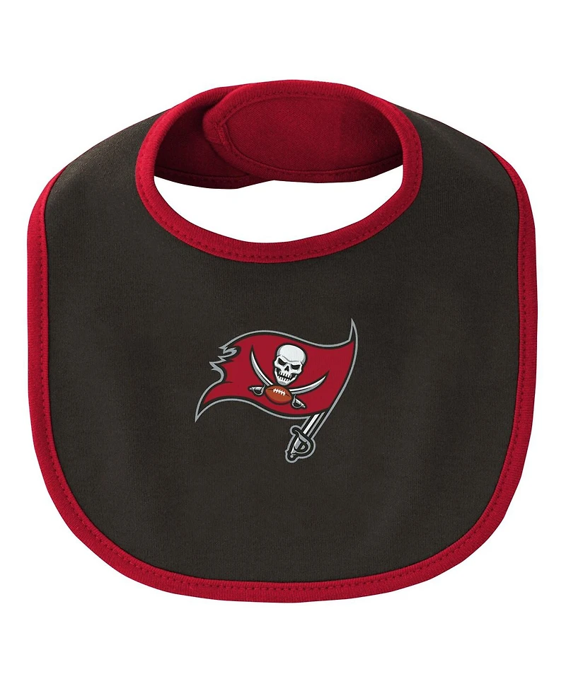 Newborn and Infant Boys and Girls Red, Black Tampa Bay Buccaneers Little Champ Three-Piece Bodysuit Bib and Booties Set