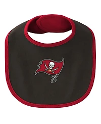 Newborn and Infant Boys and Girls Red, Black Tampa Bay Buccaneers Little Champ Three-Piece Bodysuit Bib and Booties Set