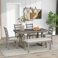 Simplie Fun 6-Piece Rubberwood Dining Table Set With Beautiful Wood Grain Pattern Table Top Solid Wood