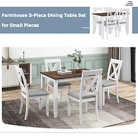 Simplie Fun Rustic Minimalist Wood 5-Piece Dining Table Set With 4 X-Back Chairs For Small Places