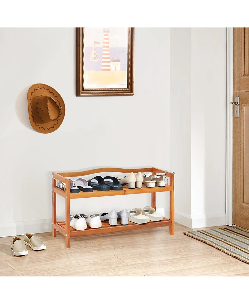 2-Tier Wood Shoe Rack Freestanding Shoe Storage Organizer Heavy-duty