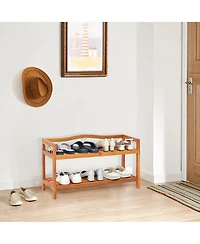 2-Tier Wood Shoe Rack Freestanding Shoe Storage Organizer Heavy-duty