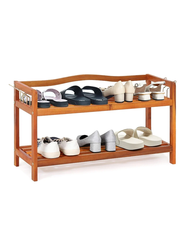 2-Tier Wood Shoe Rack Freestanding Shoe Storage Organizer Heavy-duty