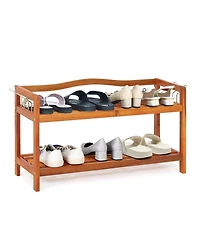 2-Tier Wood Shoe Rack Freestanding Shoe Storage Organizer Heavy-duty