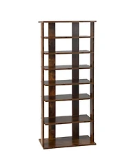 Patented 7-Tier Double Rows Shoe Rack Vertical Wooden Storage Organizer Rustic