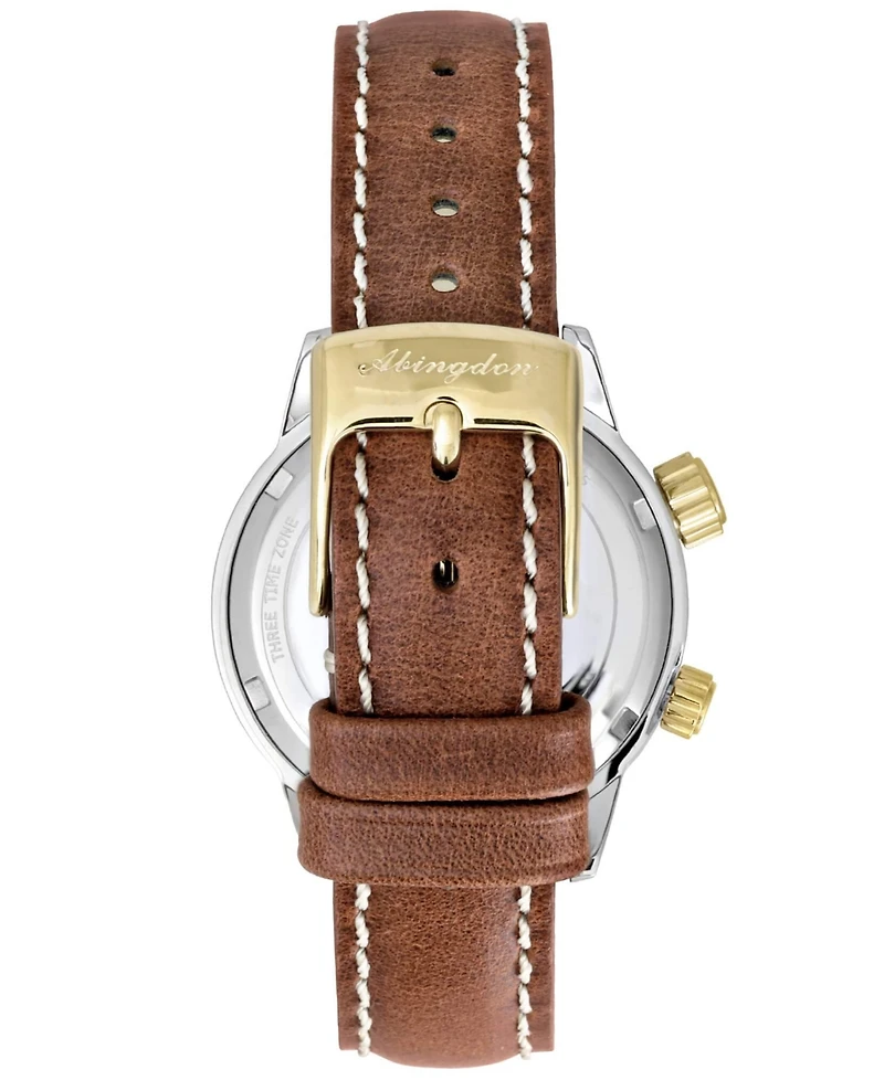 Abingdon Co. Women's Swiss Wasp Tribute Tri-Time Chestnut Leather Strap Watch 33mm