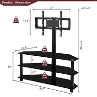Streamdale Furniture Multi-Function Tv Stand Height Adjustable Bracket Swivel 3-Tier