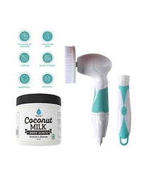 Pursonic Advanced Facial & Body Cleansing Brush With Extended Handle & Coconut Milk Body Scrub 14oz, with Dead Sea Salt, Almond Oil and Vitamin E